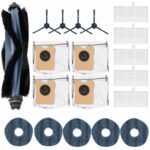 Geoviizon 19-Piece Accessory Set for eufy Omni C20 Robot Vacuum Cleaner, 1 x Main Brush 4 x Side Brushes 5 x Mop Mop Pad 4 x Dust Bags 5 x Filters, Robot Vacuum Cleaner Replacement Parts Accessories