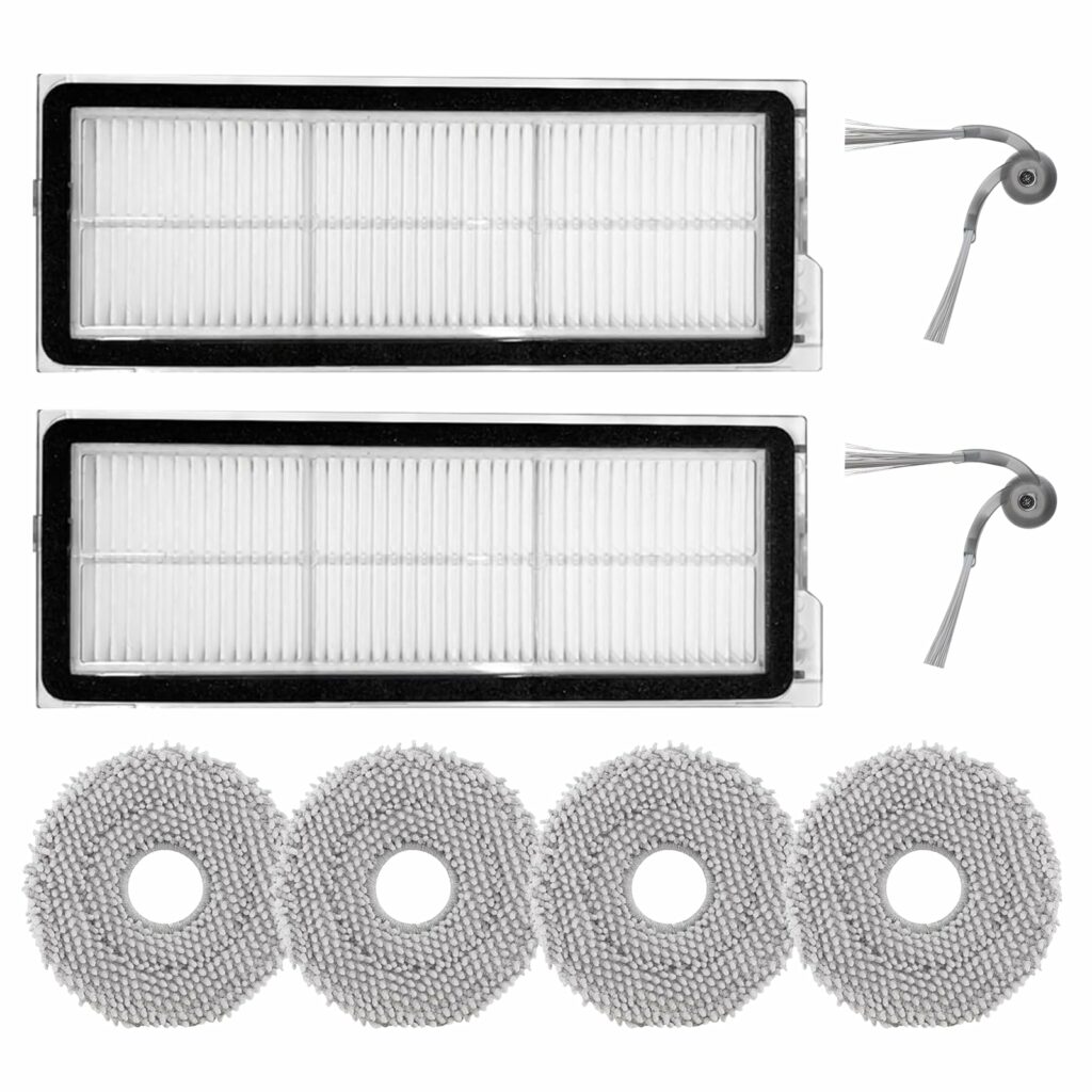 roborock original Accessory Qrevo Curv Set, with 4 Mops, 2 HEPA Filter and 2 black Side Brush for Qrevo Curv Robot Vacuum Cleaner