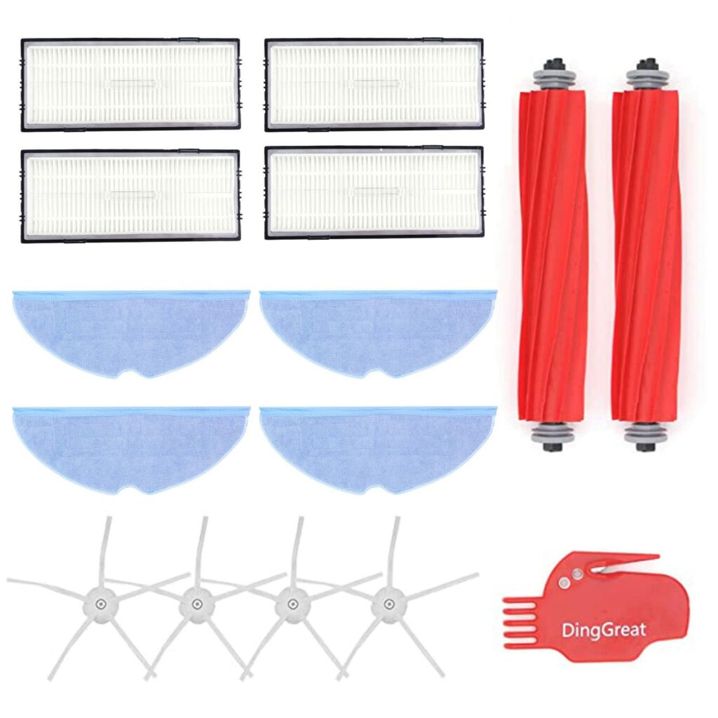 DingGreat Replacement Kit for Xiaomi Roborock S7 S7 Plus T7 T7S T7Plus T7SPlus Robot Vacuum Cleaner – 2 Main Brush, 4 Side Brushes, 4 Hepa Filters, 4 Mop Cloths, 1 Cleaning Brush
