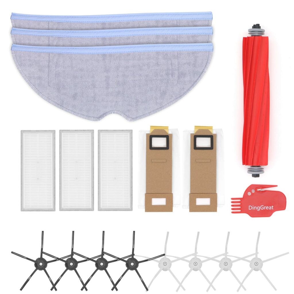 DingGreat Accessory Kit for Roborock S7 S7 Plus T7 T7S T7Plus T7SPlus Robot Vacuum Cleaner – 1 Main Brushes, 3 Filters, 8 Side Brushes, 3 Mops, 2 Dust Bags