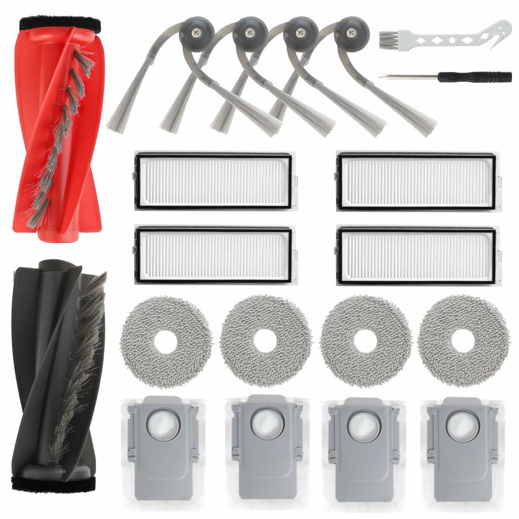 19-piece accessory kit for Roborock Qrevo Curv vacuum cleaner robot, spare parts main brush, side brush, washable filter, wipes, vacuum cleaner bags
