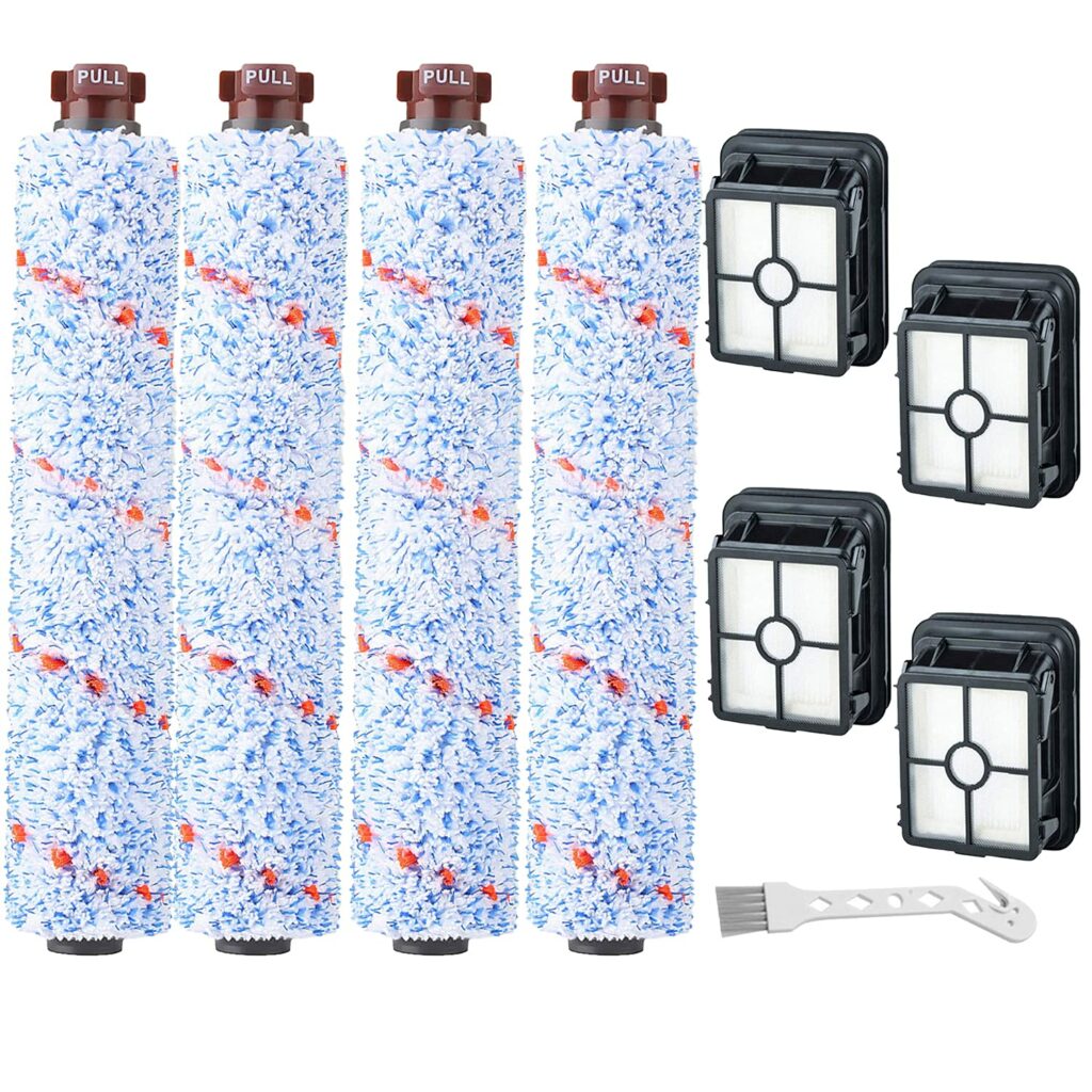 Colorfullife Replacement Gentle Clean Multi Surface 1868 Brush Roll and Vacuum Filter 1866 for Bissell Vacuum. 4 Roller Brush 4 Vacuum Filters, Compare to Part 1608683 & 160-8683.