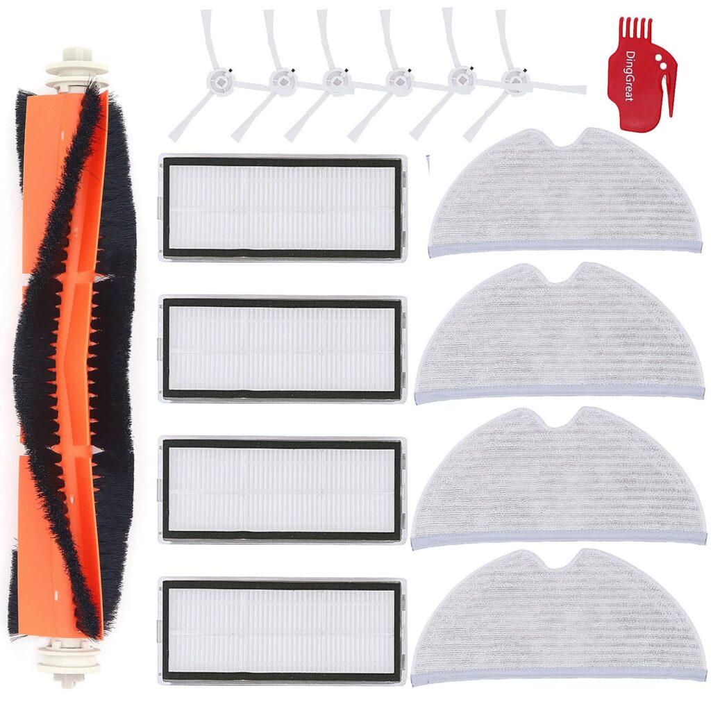 DingGreat Accessories for Xiaomi Dreame F9 / Xiaomi Mijia 1C Robot Vacuum Cleaner – 1 Main Brush, 6 Side Brushes, 4 HEPA Filters, 4 Mop Cloths, 1 Cleaning Brush