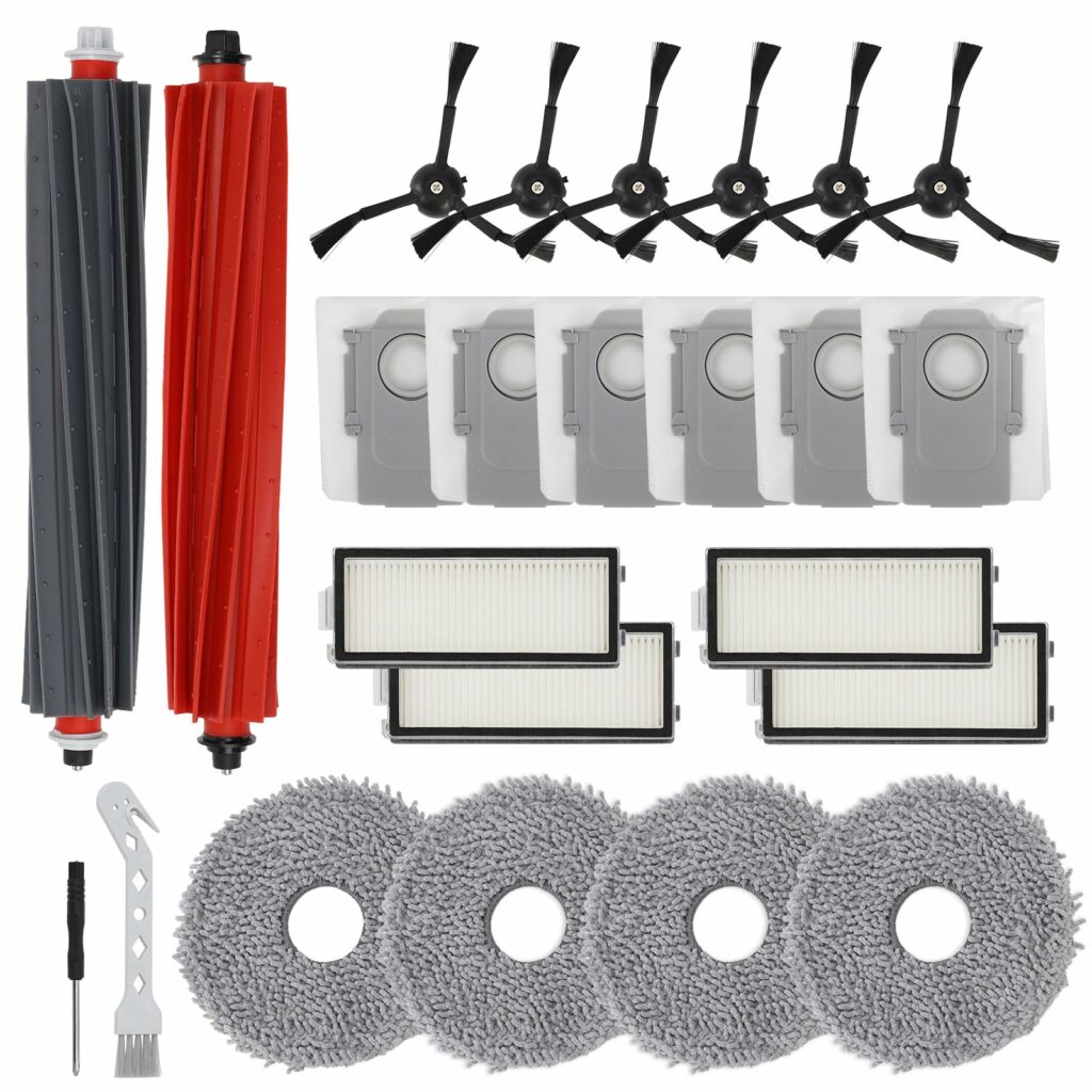 Feilifan 23 Pieces Accessories Kit for Roborock Qrevo Master/Qrevo Slim Robot Vacuum Cleaner Replacement Parts Main Brush Side Brush Washable Filter Wipes Dust Bags