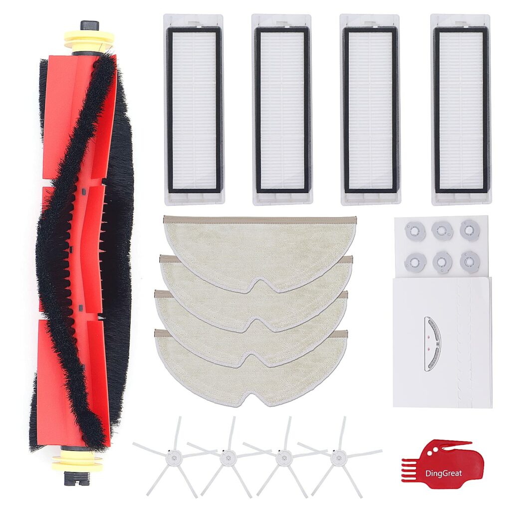 DingGreat Replacement accessory for Xiaomi Roborock S6 S5 MAX S60 S65 S5 S50 S51 S55 vacuum cleaner accessories, 1 roller brush, 4 filters, 4 wipes, 4 side brushes, 12 water cores, 1 cleaning brush