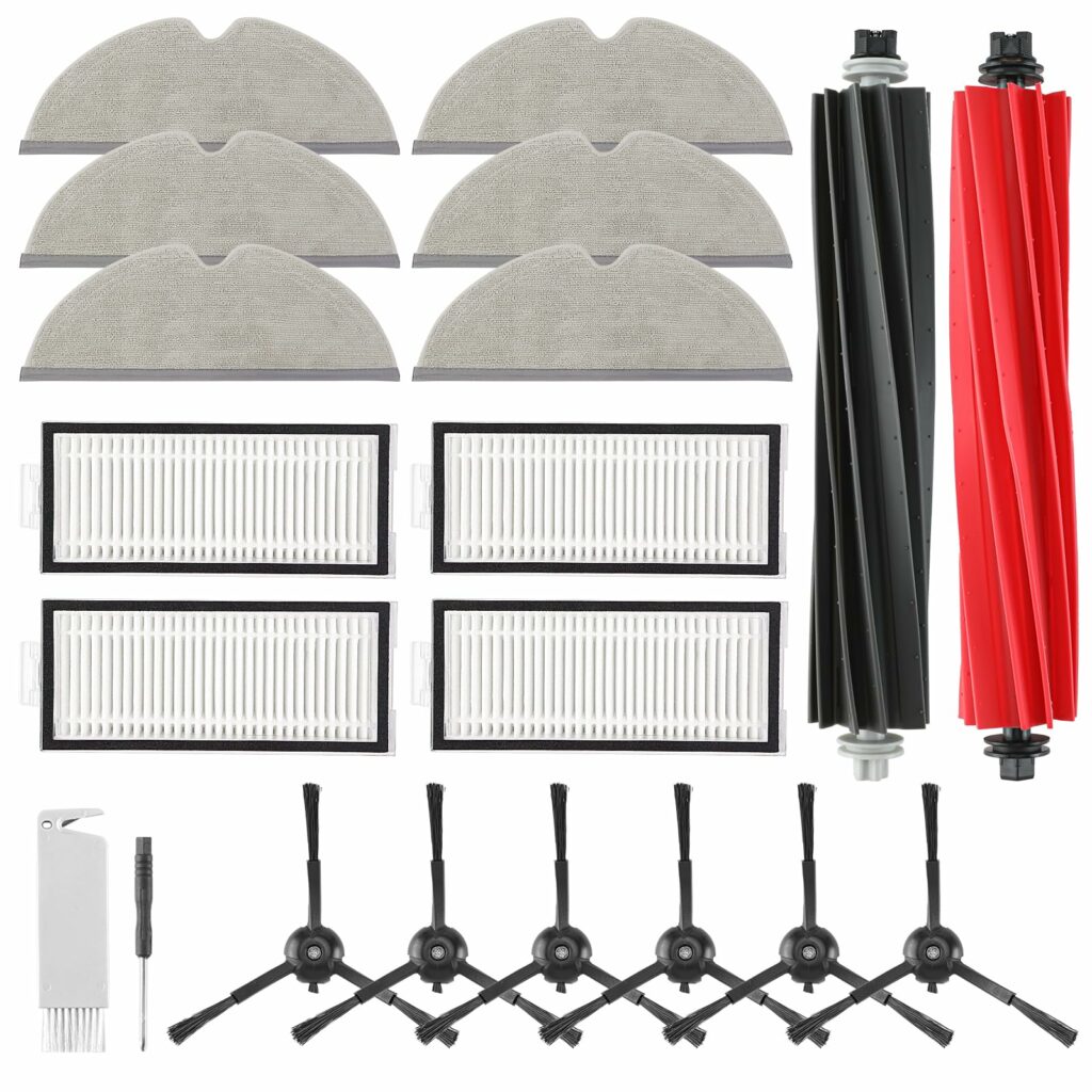 VIEWALL Pack of 20 accessories for Roborock Q5 Pro/Q5 Pro+/Q8 Max+/Q8 Max vacuum cleaner, 2 main brushes, 4 HEPA filters, 6 wipes, 6 side brushes, 1 brush, 1 screwdriver replacement part set