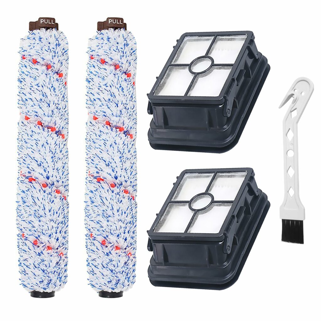 Rhinenet Replacement Parts Compatible with Bissell CrossWave, 2 Pack Multi-Surface Brush Roll 1868 + 2 Pack Vacuum Filter 1866 + 1 Small Brush for Bissell CrossWave Vacuum Cleaner