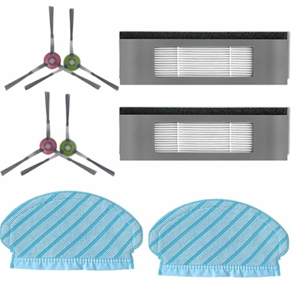HASTHIP® 8Pcs Replenishment Kit, Replacement Accessories Replacement Parts for Ecovacs Deebot N8/OZMO 920/950 Vacuum Cleaner – 4 Side Brushes, 2 Microfiber Mop Cloth, 2 HEPA Filters Cleaning Tools