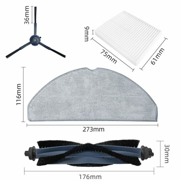 DingGreat Accessories for Eufy Robot Vacuum Cleaner, Replacement Parts for Eufy G50 Hybrid/L60 Hybrid/L60 Hybrid SES Robot Vacuum Cleaner, 1 Main Brush+6 Side Brush+4 Filters+4 Mops