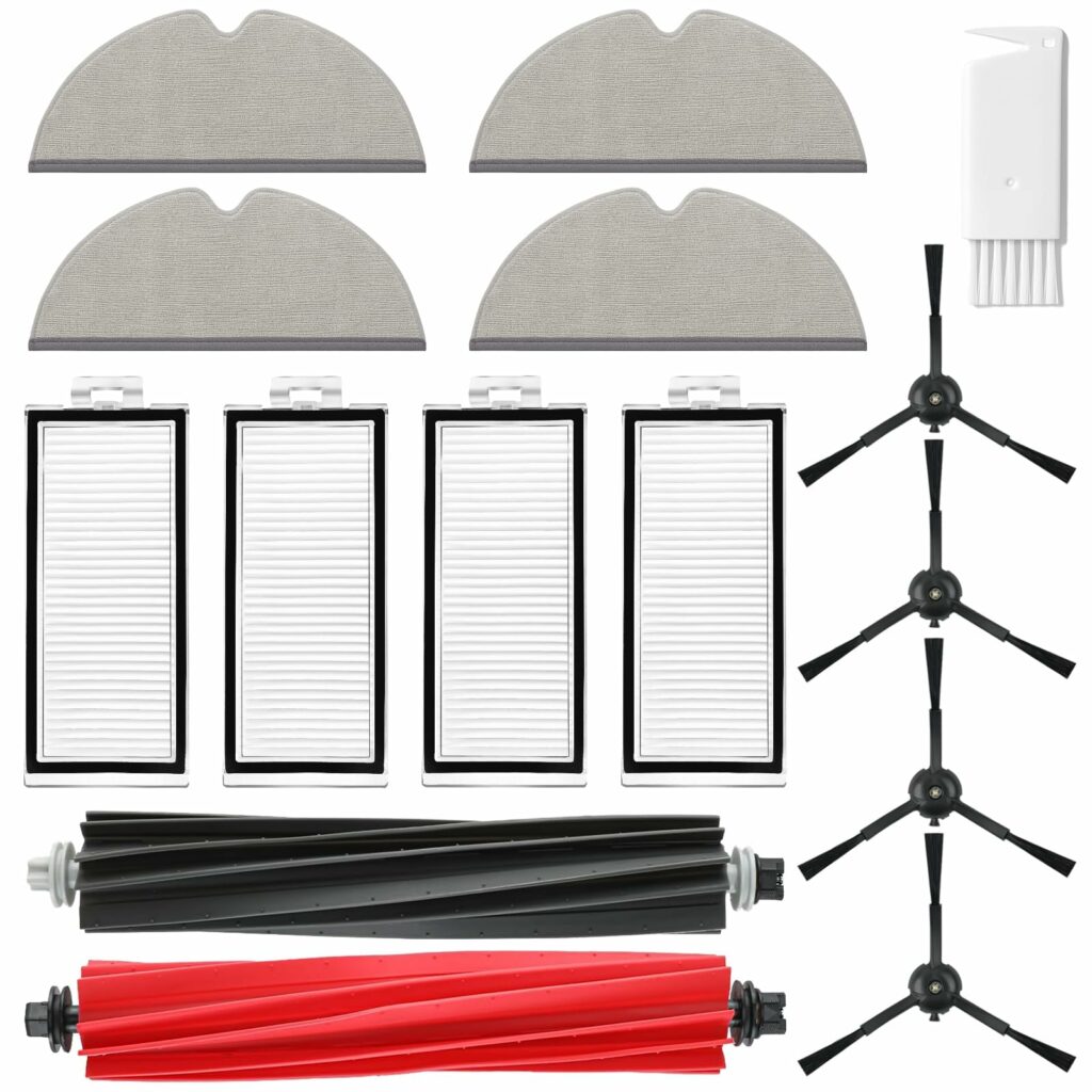 Replacement Accessories Compatible with Roborock Q5 Pro, Q5 Pro+, Q8 Max, Q8 Max+ Vacuum Cleaner Spare Parts, 2 Main Brushes, 4 Side Brushes, 4 Hepa Filters, 4 Mop Pads