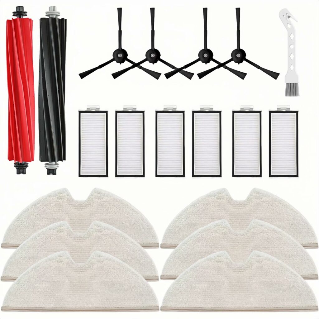 19 Piece Accessory Set vacuum cleaner accessories for Roborock Q5 Pro/Q5 Pro+/Q5 Pro Plus/Q8 Max/Q8 Max+ with 1 Dual Main Brush, 6 Mop Pads, 4 Side Brushes, 6 HEPA Filters, 1 Cleaning Tool