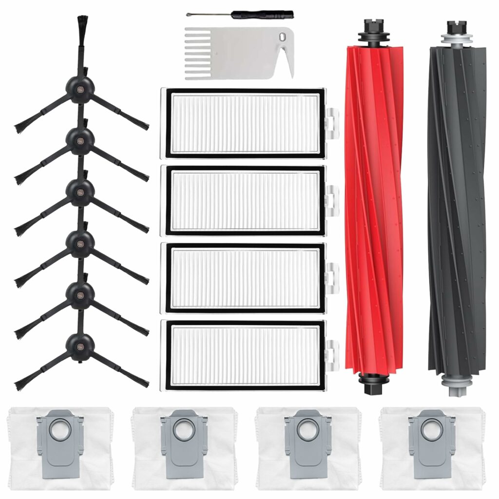 Unikstone Q5 Max+ Accessories for Roborock Q5 Max+, Q5 DuoRoller+, Q5 Pro+, Q8 Max+ Robot Vacuum Cleaners, Include Dual Roller Brush, 6 Side Brushes, 4 Washable Filter, 4 Disposable Dust Bag,2 Tools