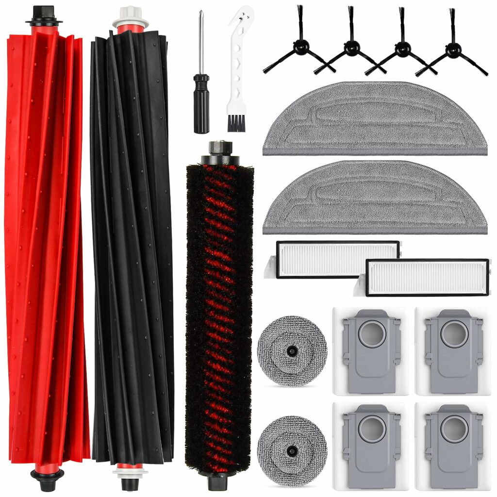 19 Pack Accessories Set for Roborock S8 Max/MaxV Ultra Robot Vacuum Cleaner 1 Pair Roller Brush 1 Self-Cleaning Brush 4 Side Brushes 2 Filters 4 Long and Round Mop Pads 4 Dust Bags 1 Cleaning Brush