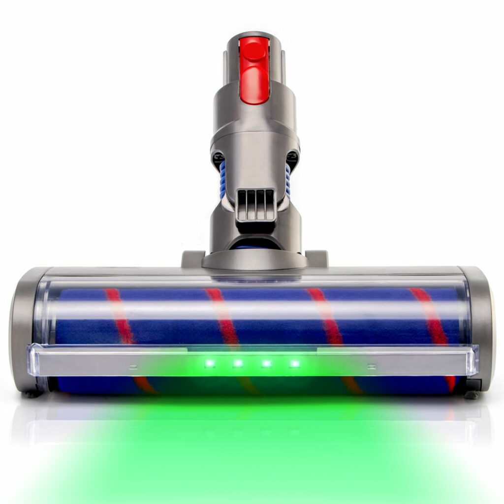 ELVANO Soft Roller Brush Motorhead Attachment: Floor Head Compatible with Dyson V7 V8 V10 V11 G5 Cordless Stick Vacuum Cleaners – Quick-Release Replacement Parts with Dust Detection LED Headlights