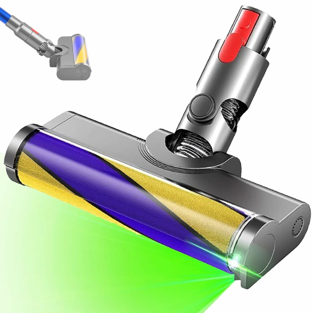 Amalfy Dust Detect Vacuum Attachments for Dyson V7 V8 V10 V11 V15 Cordless Cleaners, Hardwood Floor Head Soft Roller Brush Replacement Motorhead Accessories Parts with Optical Green Light