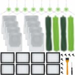 26 Pack Replacement Parts for iRobot Roomba E/i/j Series, E5 E6 E7 i2 i3 i3+i4 i4+ i6 i6+ i7 i7+ i8 i8+/Plus, 2 sets of multi-surface rubber roller brush 8 filters 8 side brushes 8 vacuum bags