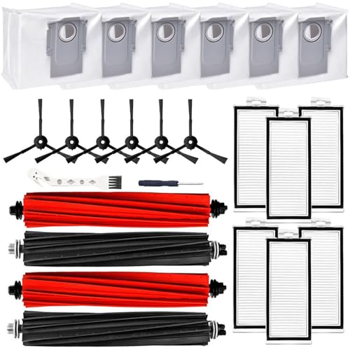 MIXEAL 22 Pack Accessories Compatible with Roborock Q5 Max+, Q5 Pro+, Q8 Max+, Q5 DuoRoller+ Robot Vacuum Cleaners,2 Roller Brushes,6 Side Brush,6 Filters,6 Bags,2 Tools