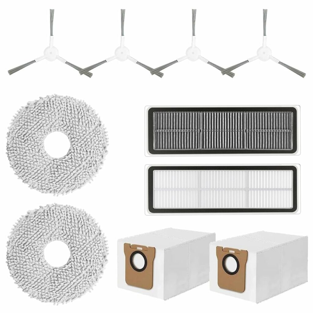 HASTHIP® 10 Piece Replacement Accessories Set Compatible with Dreame L10s Ultra/L10 Ultra Robot Vacuum Cleaner, Includes 4 Side Brushes, Activated Carbon Filter, 2 Mop Pads, 2 Dust Bags