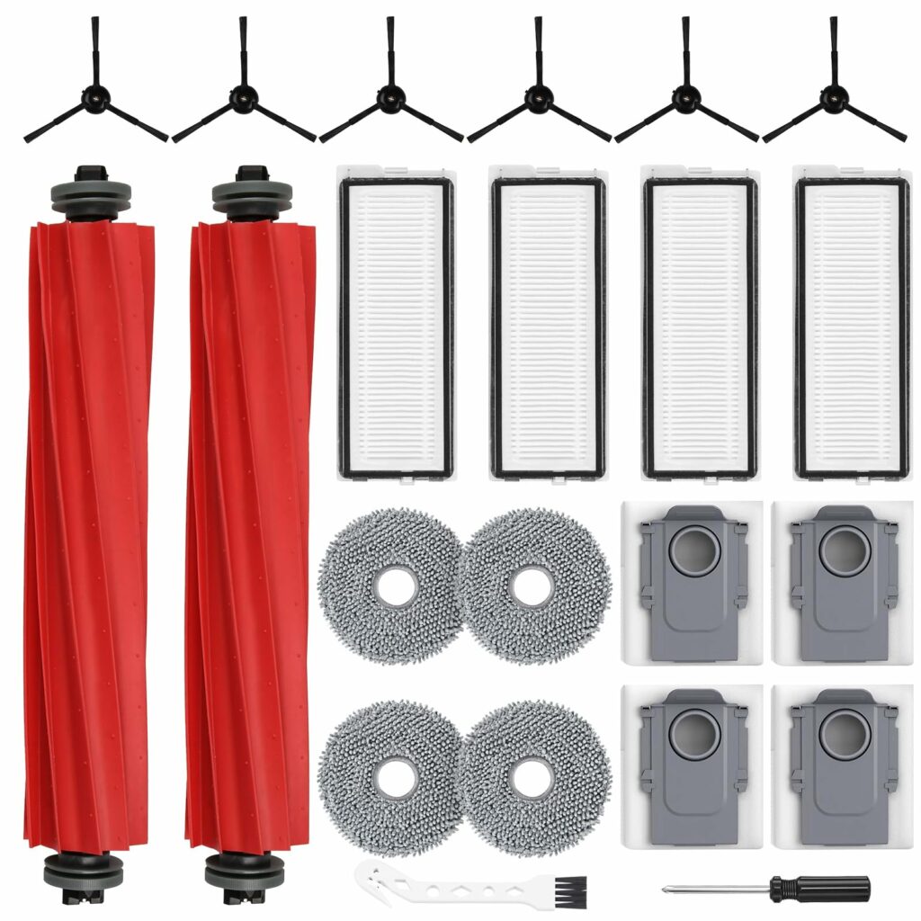 22-piece accessory set for Roborock Qrevo Pro/Qrevo S/Qrevo MaxV robot vacuum cleaner, 2 main brushes, 4 dust bags, 4 wipes, 4 filters, 6 side brushes, 1 cleaning brush, 1 screwdriver spare parts