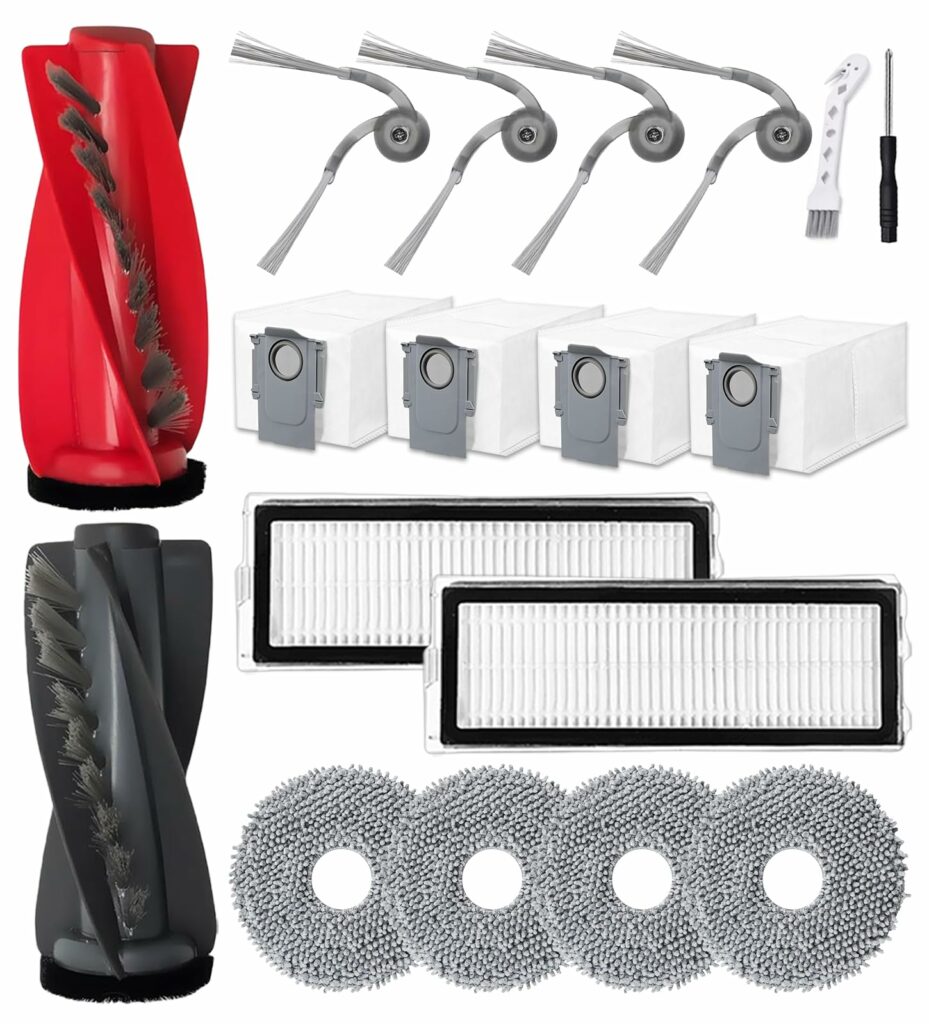 HoHumoca Accessories for Roborock Qrevo Curv/Qrevo Edge Accessory Set Replacement Parts for Roborock Qrevo Curve, 1 Dual Roller Brush, 4 Dust Bags, 4 Wipes, 2 Filters, 4 Side Brushes