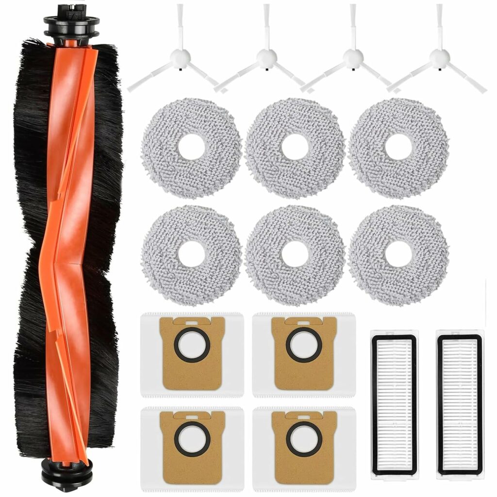 Accessory Set for Xiaomi X20+ Robot Vacuum Cleaner, Saprdii 1 Roller Brush, 4 Dust Bags, 6 Wipes, 2 Filters, 4 Side Brushes, X20+ Replacement Part Robot Vacuum Cleaner Accessories
