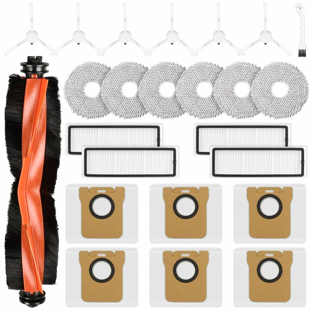 24 Piece Accessory Set for Xiaomi X20+ / X10+ Robot Vacuum Cleaner, Replacement Parts 1 Main Brush 6 Mop Pad 6 Dust Bags 6 Side Brush 4 HEPA Filters 1 Cleaning Accessories