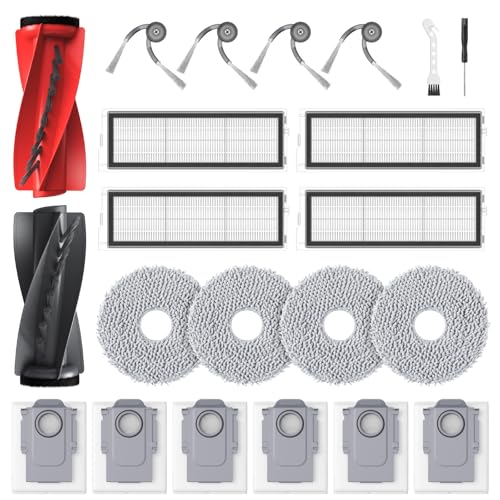 22 Pcs Replacement Parts for Roborock Qrevo Curv/Qrevo Edge Robot Vacuum, Accessories include 1*Set Main Brush, 4*Mop Pads, 6*Vacuum Bags, 4*Hepa Filters, 4*Side Brush, 1*Cleaning Tool, 1*Screwdriver