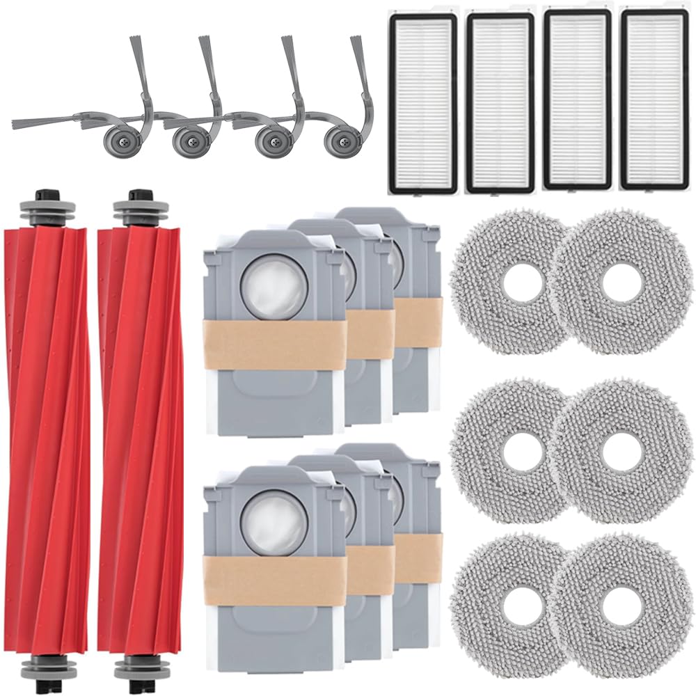 Accessory Replacement for Roborock Qrevo Series – QV 35A, QV 35S, QR 598, QR 798 Robot Vacuum Cleaner, 2 Main Brushes, 4 Side Brushes, 4 HEPA Filters, 6 Wipes, 6 Dust Bags