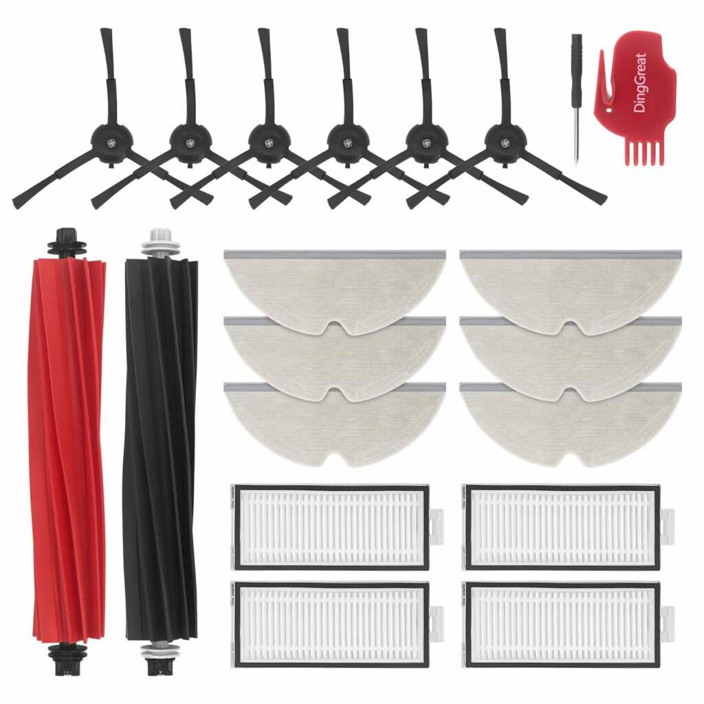 Replacement Parts Set for Roborock Q5 Pro/Q5 Pro+/Q8 Max+/Q8 Max – Main Brush + 4x HEPA Filters + 6x Wipes + 6x Side Brushes