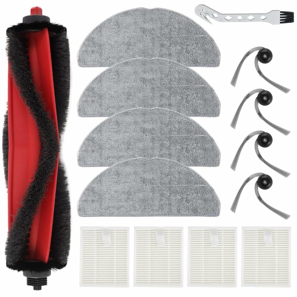14 Pcs Accessories Kit for Roborock Q7 M5 / M5+, Q7 L5 / L5+ Robot Vacuum Cleaner Replacement Parts, Accessories Parts 1 Main Brush, 4 Side Brush, 4 Hepa Filter, 4 Mop Cloth, 1 Clean Brush
