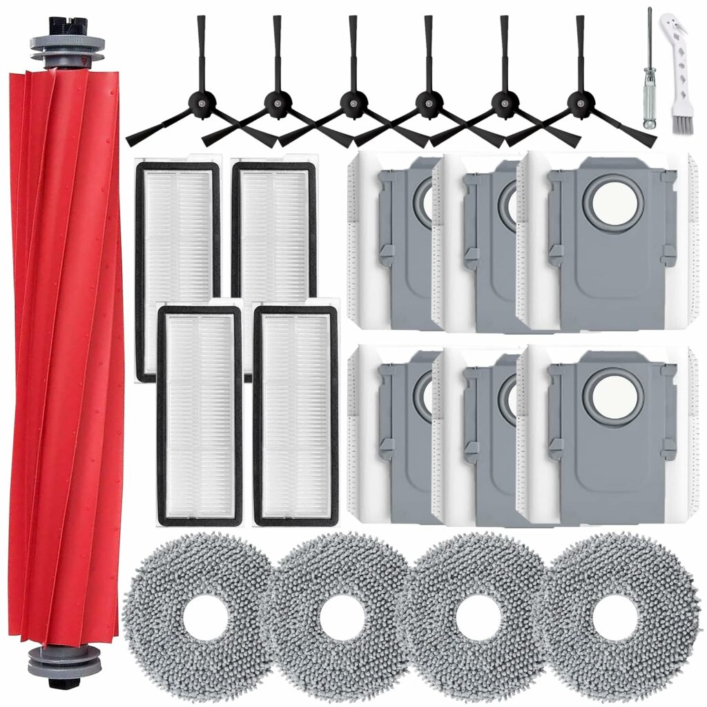 Accessories for Roborock Qrevo S/Qrevo Pro/Qrevo MaxV/Qrevo Plus Robot Vacuum Cleaner, Replacement Parts with 1 Main Brush, 4 HEPA Filters, 4 Mop Pads, 6 Dust Bags, 6 Side Brushes