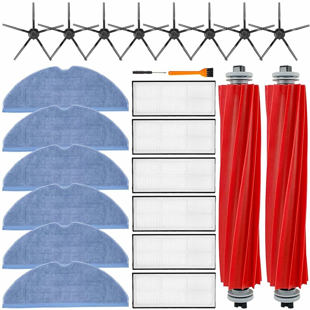 Accessories Kit for Roborock S7 MaxV, T7 Plus – 2 Roller Brush, 6 HEPA Filters, 8 Side Brushes, 6 Mop Cloths