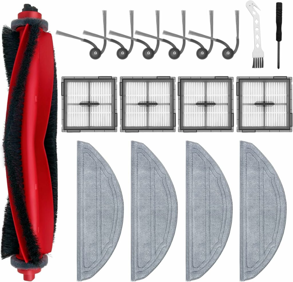 Ctoby 17 Pack Replacement Accessories Kit Compatible with Roborock Q10 S5/Q10 S5+/Q10 X5/Q10 X5+ Robot Vacuum, 2 Main Brush, 6 Side Brush, 4 HEPA Filter, 4 Mop Pads