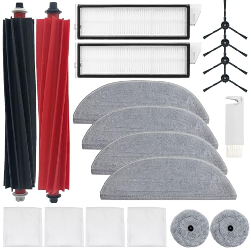 Home Times Replacement Parts for Roborock S8 MaxV Ultra Robot Vacuum Cleaner Accessories with 2 Rubber Brushes, 2 HEPA Filters, 6 Mop Pads, 4 Side Brushes, 4 Dust Bags, 18 Pieces