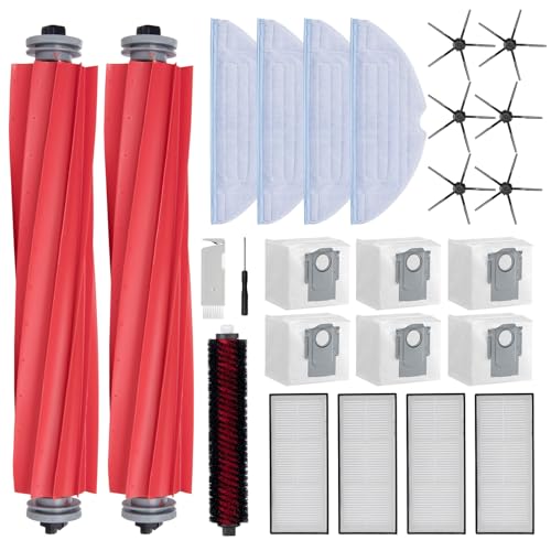 Robot Vacuum Cleaner Accessories for Roborock S7 Max Ultra, Replacement Parts for Roborock S7 MaxV Ultra, S7 Pro Ultra with 2 Main Brushes, 4 Filters, 4 Wipes, 6 Dust Bags, 6 Side Brushes, 1
