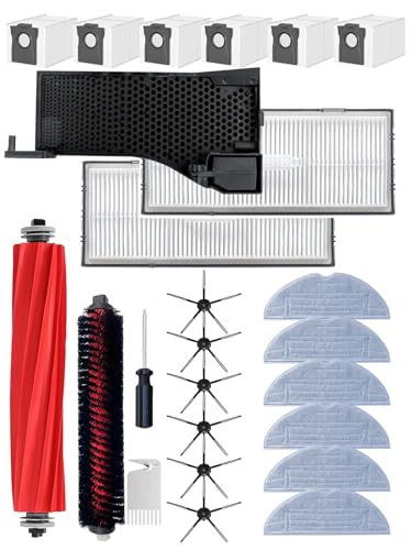 25 Piece Accessory Set for Roborock S7 MaxV Ultra / S7 Pro Ultra, with Water Filter & Cleaning Brush Assembly Accessories & 1x Main Brush, 6x Side Brushes, 6x Dust Bags, 6x Mop Pads, 2x HEPA Filters