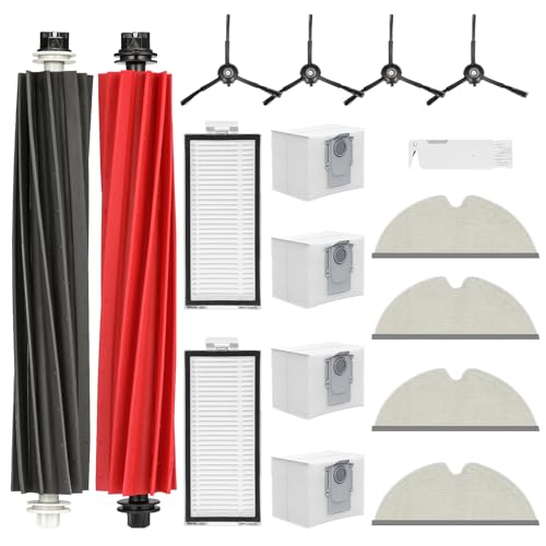 17pcs Accessories for Roborock Q5 Pro+ /Q5 Pro/ Q5 Max+/ Q8 Max+ /Q8 Max Vacuum Cleaner, 2 Main Brushes, 2 HEPA Filters, 4 Wipes, 4 Dust Bags, 4 Side Brush Replacement Parts Set