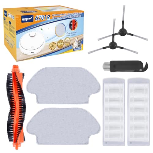 KEEPOW Pack of 8 Accessories for Xiaomi Mi Robot Vacuum S12 / Mop Pro/Mop P/2S Robot Vacuum Cleaner Replacement Parts, 1 Main Brush, 2 Side Brushes, 2 HEPA Filters, 2 Wipes, 1 Cleaning Tool