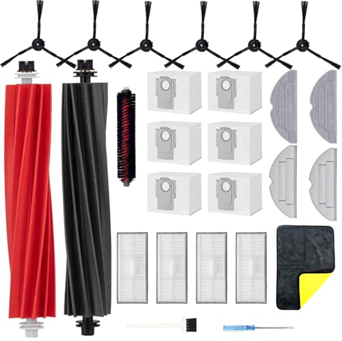 26 Piece Accessory Kit for Roborock S8 Pro Ultra Robot Vacuum Cleaner Replacement Parts, 6 x Dust Bags, 2 x Main Brushes, 6 x Side Brushes, 4 x HEPA Filters, 4 x Wipes, 1 x Self-Cleaning Brush, 1 x