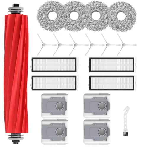 Accessory Set for Roborock Qrevo Master / Qrevo Slim for Roborock Qrevo Vacuum Bags x 4, Roborock Filter x 4, 1 Main Brush, 6 Side Brushes, 4 Mop Wipes, Spare Parts Robot Vacuum Cleaner Accessories