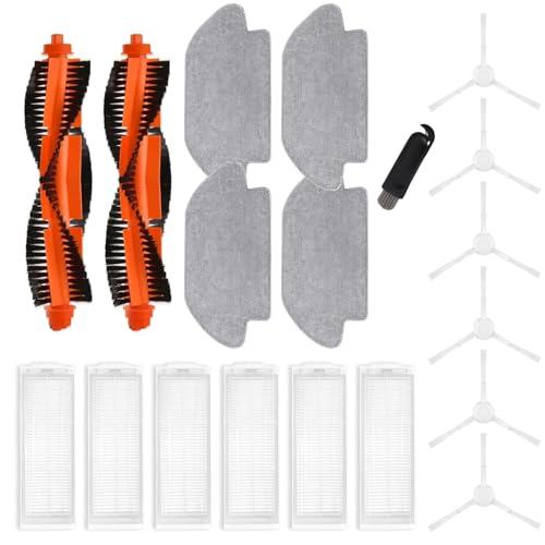 MIRTUX Accessories Pack for XIAOMI Vacuum S12 Robot Vacuum Cleaner – Complete Replacement Kit – Includes 2 Main Brushes, 6 Filters, 6 Side Brushes, 4 Mops and 1 Cleaning Tool