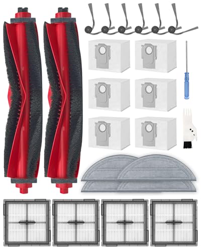 24-Piece Replacement Parts Set for Roborock Q10 S5+ Robot Vacuum Cleaner, Accessory Sets with 2 Main Brushes, 6 Side Brushes, 4 HEPA Filters, 6 Vacuum Cleaner Bags, 4 Wipes, 1 Brush