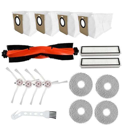 Pack of 16 Accessories Compatible with Xiaomi X20+, X10+, X10 Plus Robot Vacuum Cleaner, with 1 Main Brush, 4 Dust Bags, 2 HEPA Filters, 4 Wipes, 4 Side Brushes, 1 Cleaning Brush, Complete Sweeping