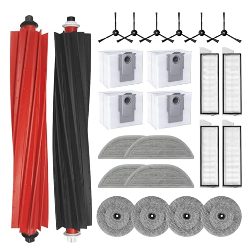 24-Piece Accessory Set Replacement Compatible with Roborock S8 MaxV Ultra Robot Vacuum Cleaner, 2 Roller Brushes, 4 Filters, 6 Side Brushes, 8 Wipes, 4 Dust Bags (Suit 1)