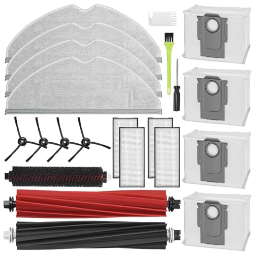INF Replacement Parts Accessories for Roborock S8/S8+/S8 Pro Ultra, 3 x Main Brushes, 4 x HEPA Filters, 4 x Vacuum Cleaner Bags, 4 x Mop Pads, 4 x Side Brushes, 1 x Screwdriver, 2 x Cleaning Brush