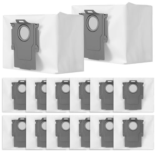 Pack of 14 Vacuum Cleaner Bags for Roborock S8+/ S8 Pro Ultra/S7 MaxV Ultra /S7 Pro Ultra/ Q7 Max+/Q7 Max+ Plus/ Q7 Max / Q5+ Vacuum Cleaner Suction Station, Large Capacity Replacement Filter Bags