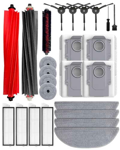 25 pieces accessories for Roborock S8 MaxV Ultra/S8 Max Ultra vacuum cleaner, 2 main brushes, 4 HEPA filters, 4 mops, 4 side mops, 4 dust bags, 4 side brushes, 1 self-cleaning brush, 1