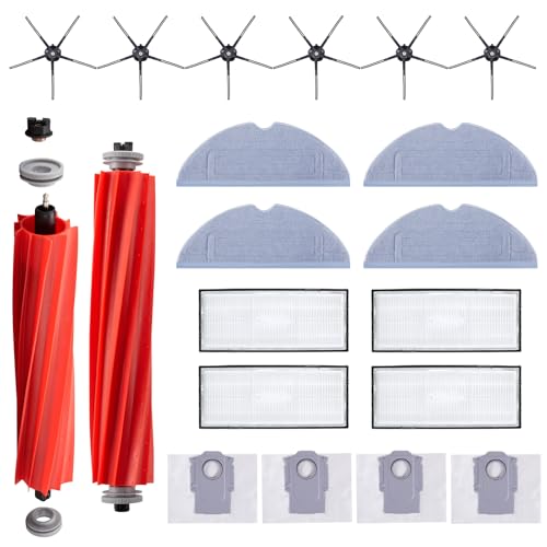 20 Piece Accessory Set for Roborock S7 MaxV Ultra S7 Pro Ultra Vacuum Cleaner Replacement Parts Includes 2 Main Brushes, 4 Wipes, 4 HEPA Filters, 4 Dust Bags, 6 Side Brushes