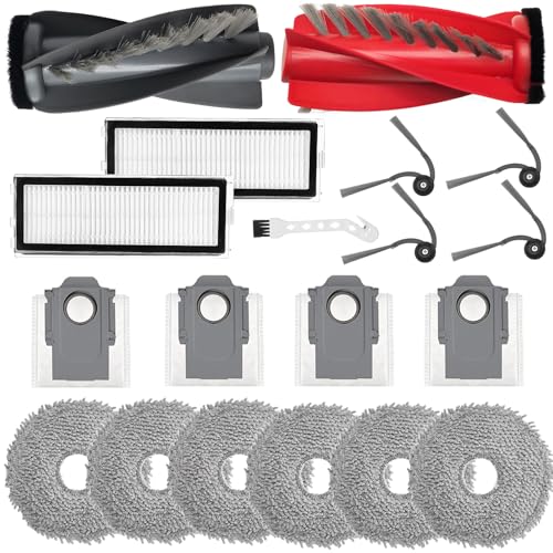 Accessories for Roborock Qrevo Curv, P20 Pro Vacuum Cleaner Robot Replacement Part, 2 Main Brushes + 6 Wipes + 4 Dust Bags + 2 Filters + 4 Side Brushes