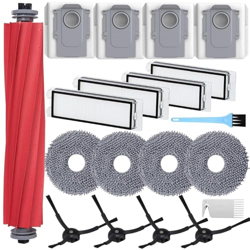 Accessories for Roborock Q Revo Vacuum Cleaner, Replacement Parts Set for Roborock P10 Robots, 1 Main Brush, 4 Mop Pads, 4 Dust Bags, 4 HEPA Filters, 4 Side Brushes